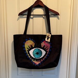 Colorful Eye Design Black Tote Bag